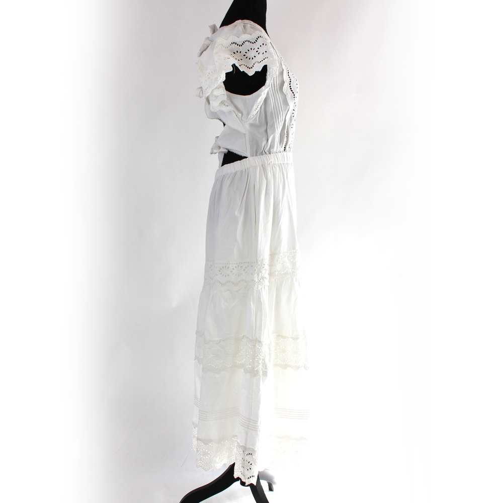 Sea Georgina White Eyelet Flutter Sleeve Cotton Dress 12 NEW V-Neckline Midi L - Picture 3 of 9